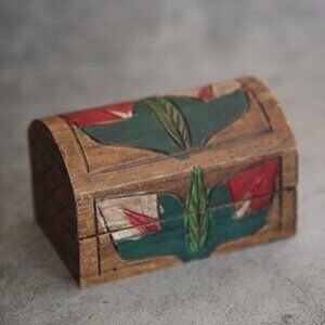 Mexican Hand Carved Calla Lily Wood Box Treasure Chest